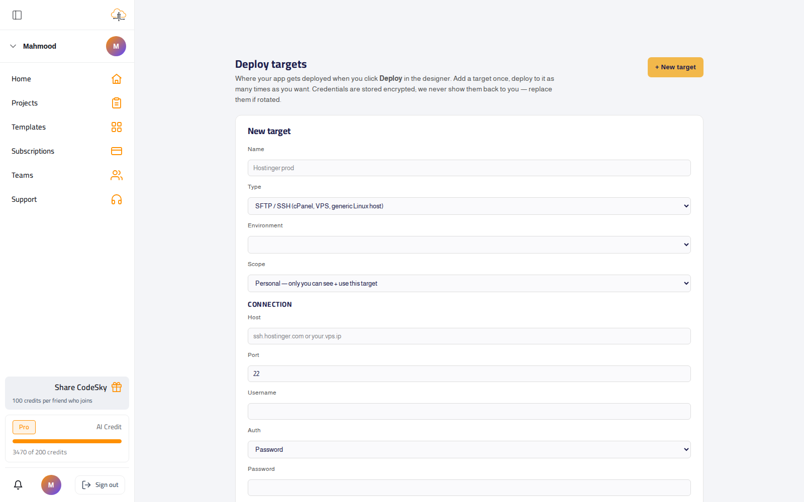 Configuring a deployment target