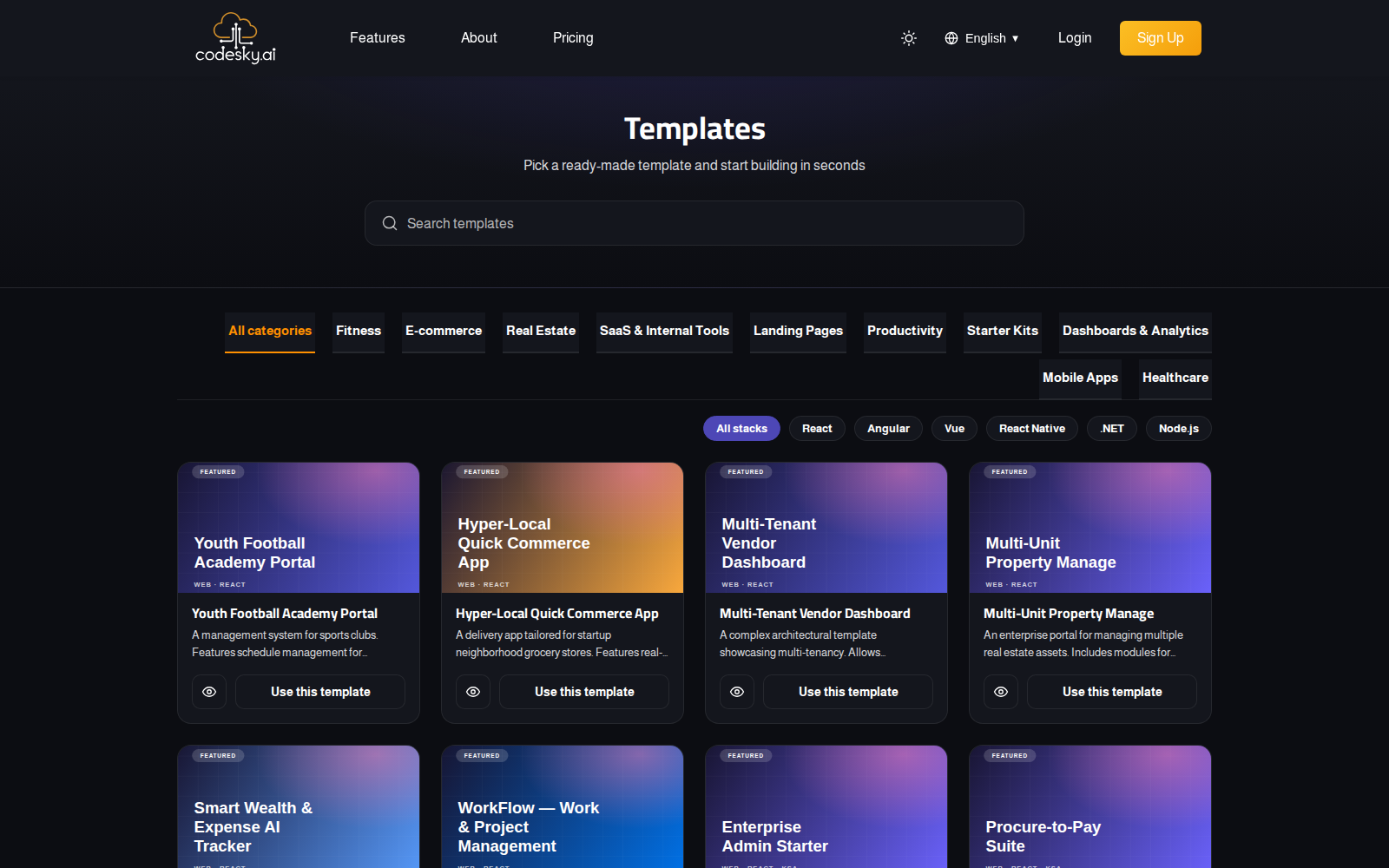 The template and extension marketplace