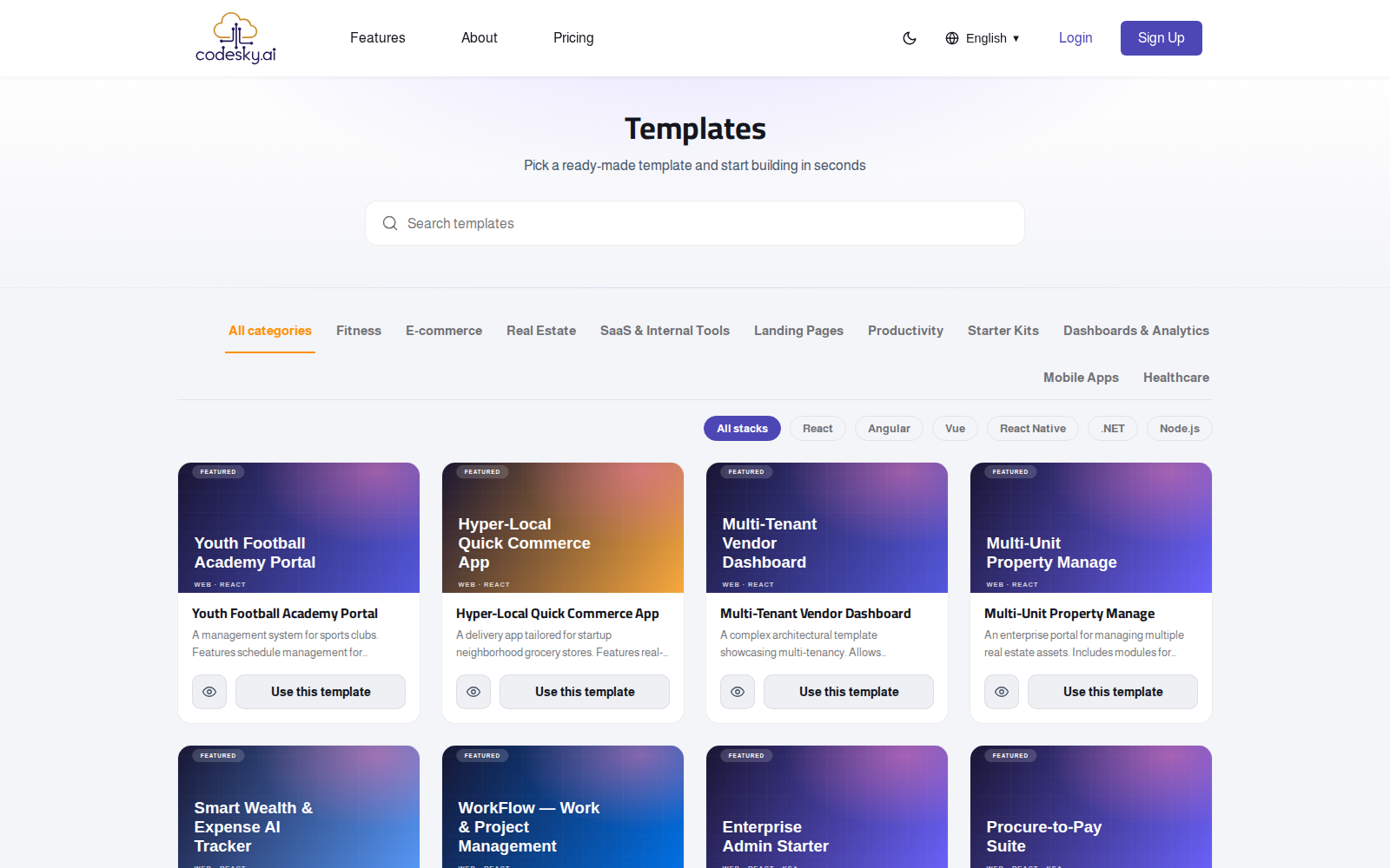 The template and extension marketplace