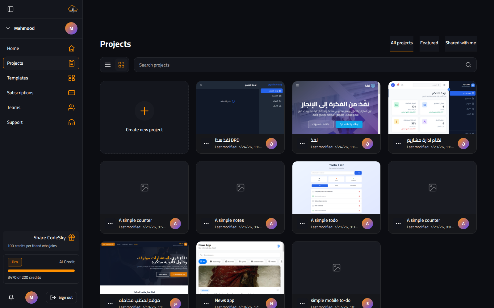 Your projects grid